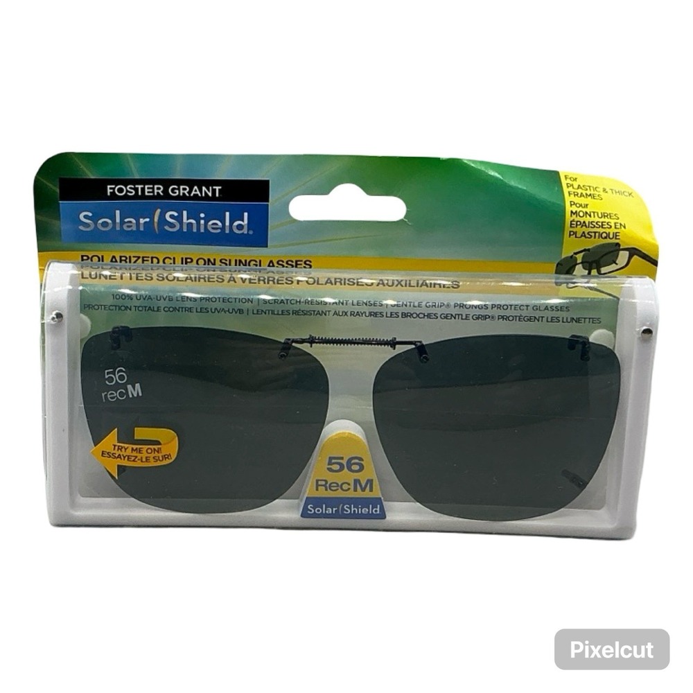 Foster Grant Solar Shield Polarized Clip On Sunglasses 56 Rec M Gray SGL8612 NEW